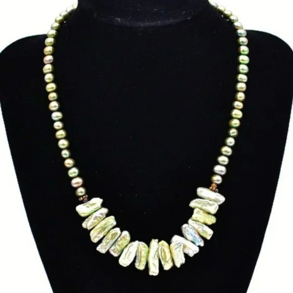 Opalescent Chyrospace Peridot Opal Green Stone Bead Handmade OOAK Necklace